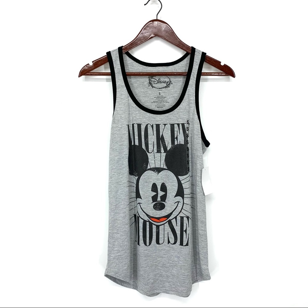 Disney Mickey Mouse Graphic Scoop Neck Tank Top Gray & Black New Nwt Size Small